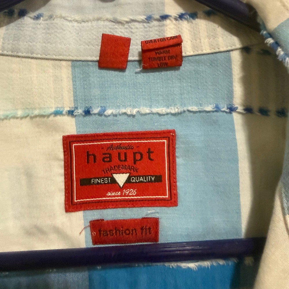 Haupt Germany Mens Blue White Check Textured Fashion Fit Button Down Shirt L - Picture 3 of 15